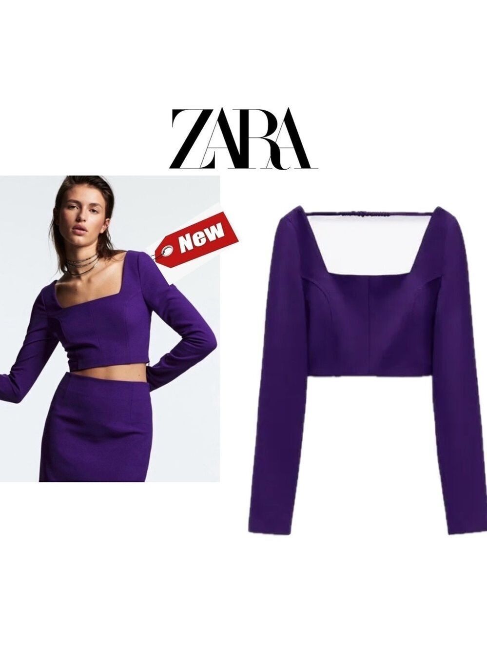 Zara purple long sleeve crop top Sz XL NWT